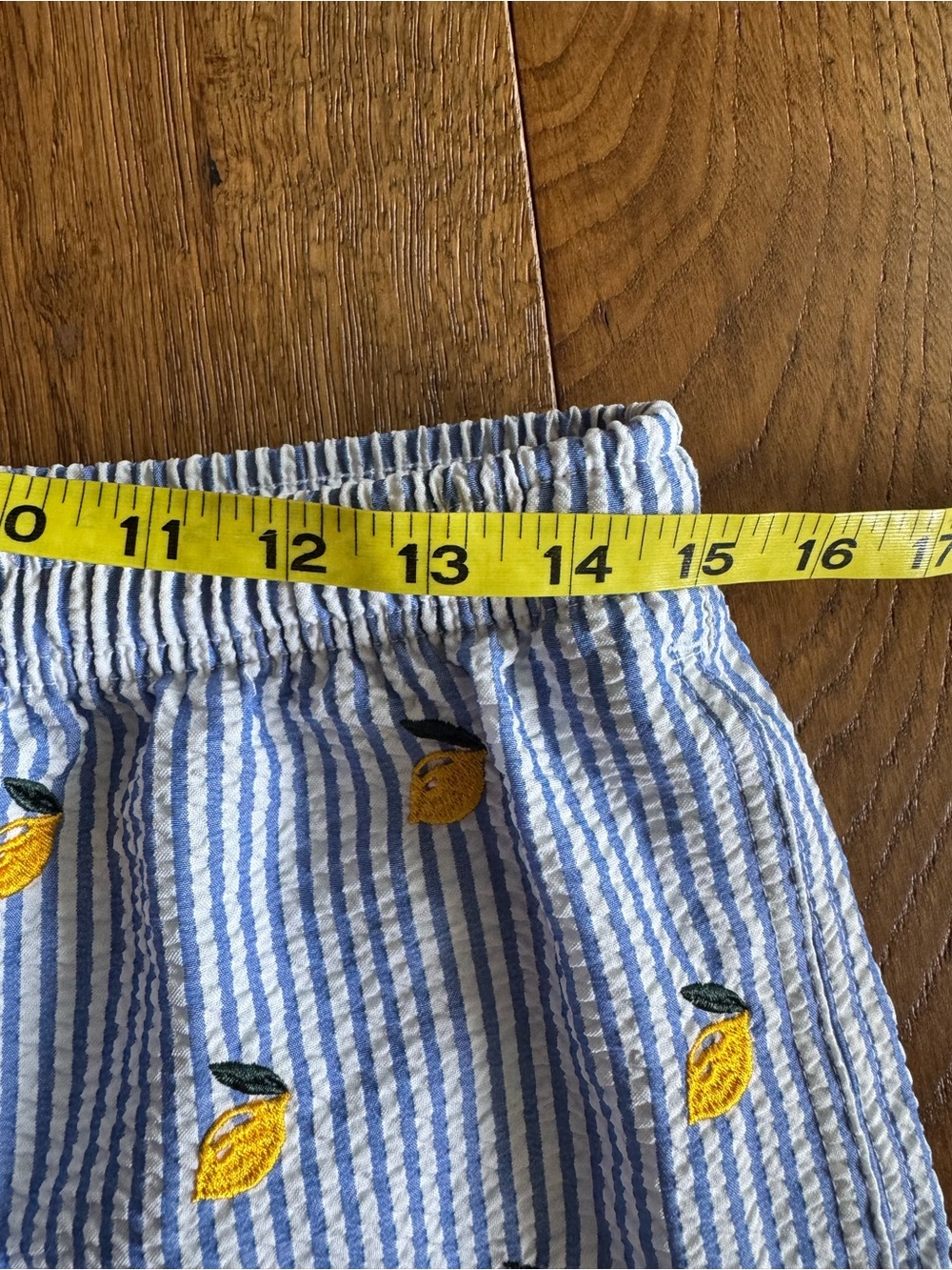 Warren Webber Blue & White Seersucker Swimsuit Mens L w/ Lemon Embroidery Beach - Picture 8 of 9